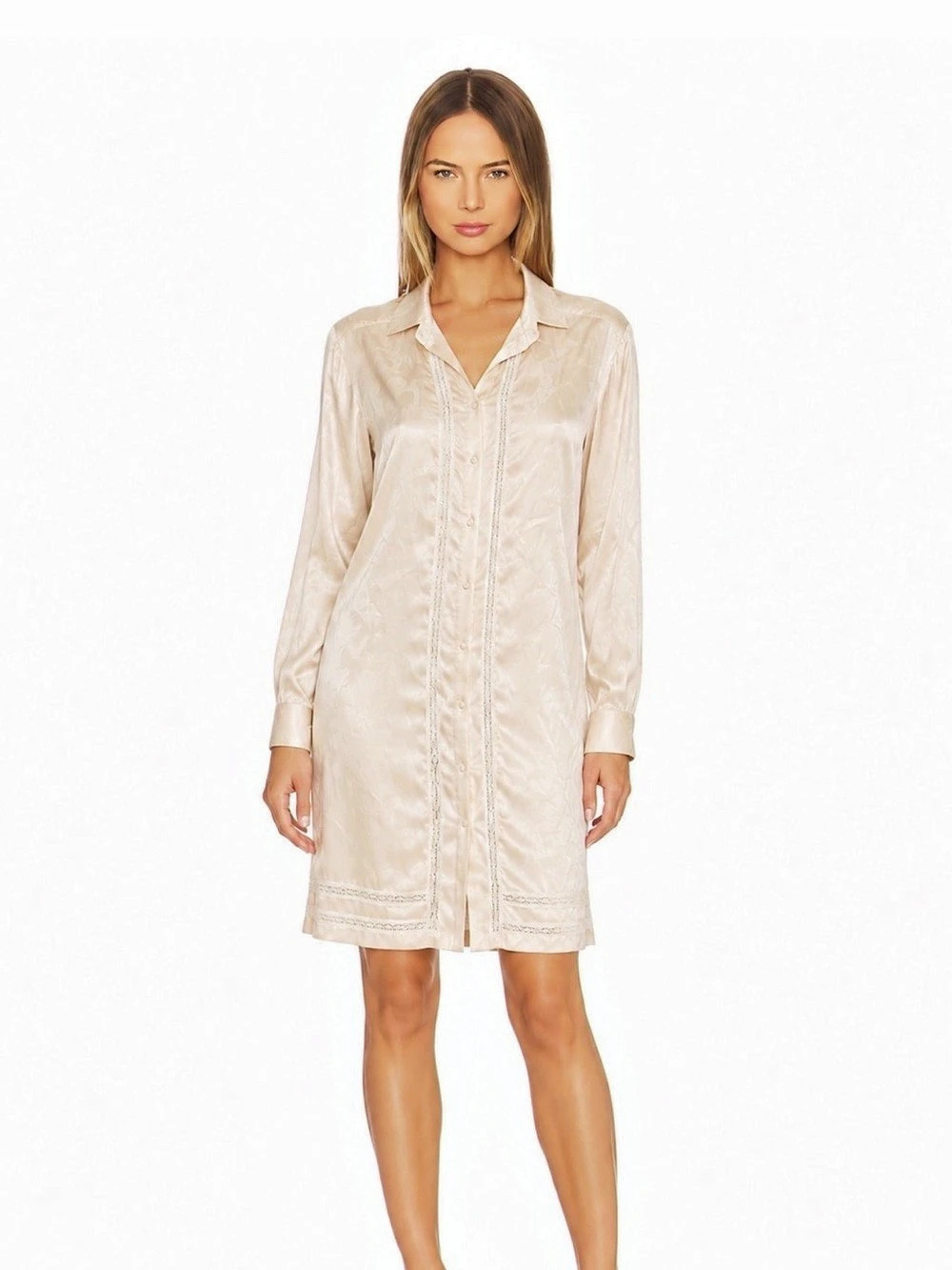 Diesel Satin-Look Mini Shirt Dress in Cream Like New